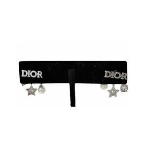 Christian Dior Silver-Tone Logo & Star Charm Drop Earrings with Pearl & Crystal